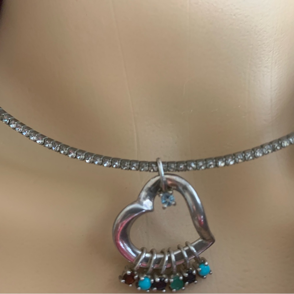 LENOX 925 Heart Pendant with Aquamarine, Garnet, Sapphire, Emerald, Turquoise.